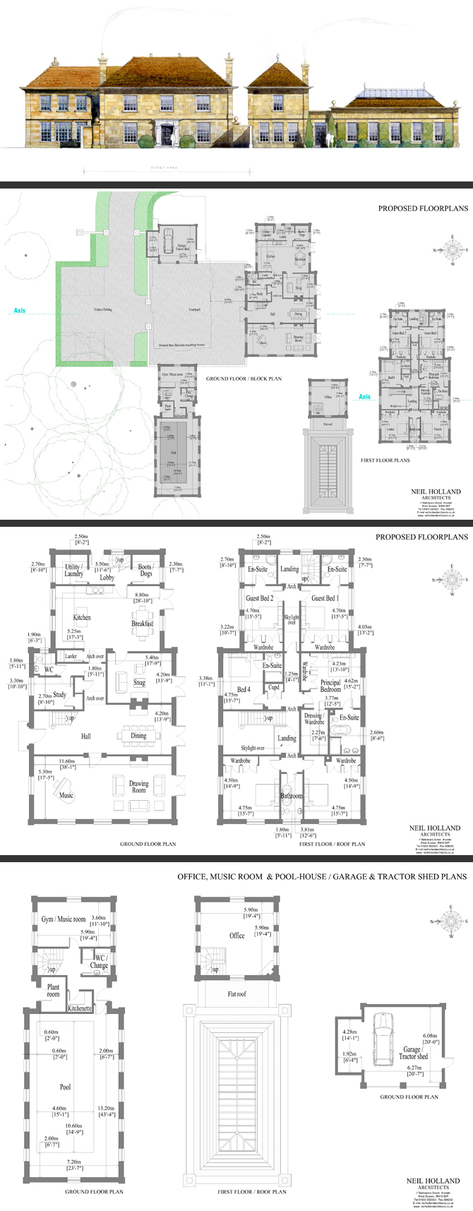 Original watercolour and floor plans of proposed house